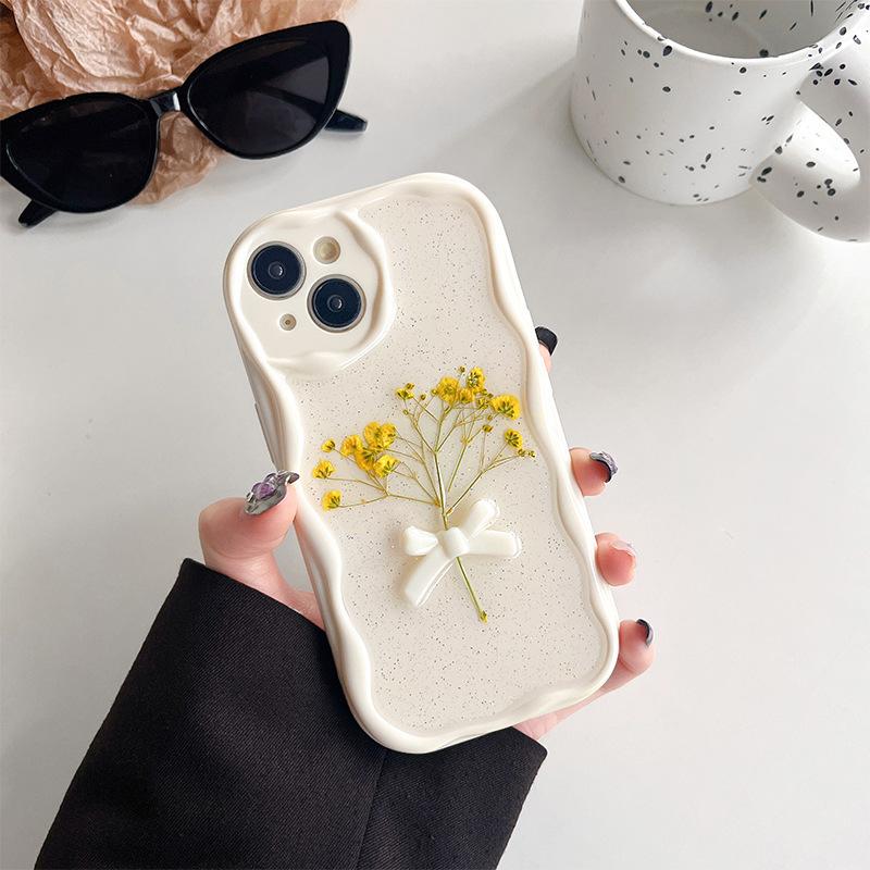 Bow flower mobile phone case for Apple 17Promax transparent glitter wind Iphone16 soft silicone
