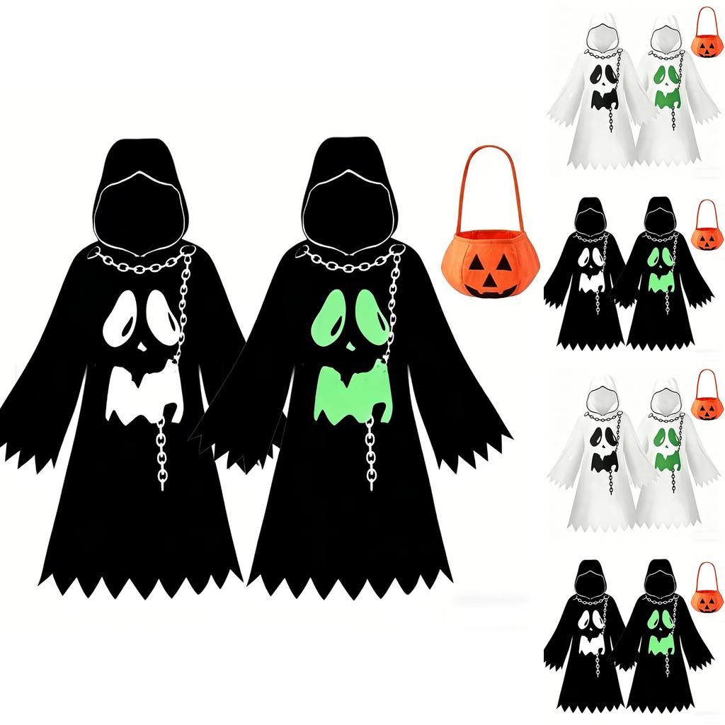 Children's Halloween Costume Set - in the Dark Cloak with Pumpkin Bag