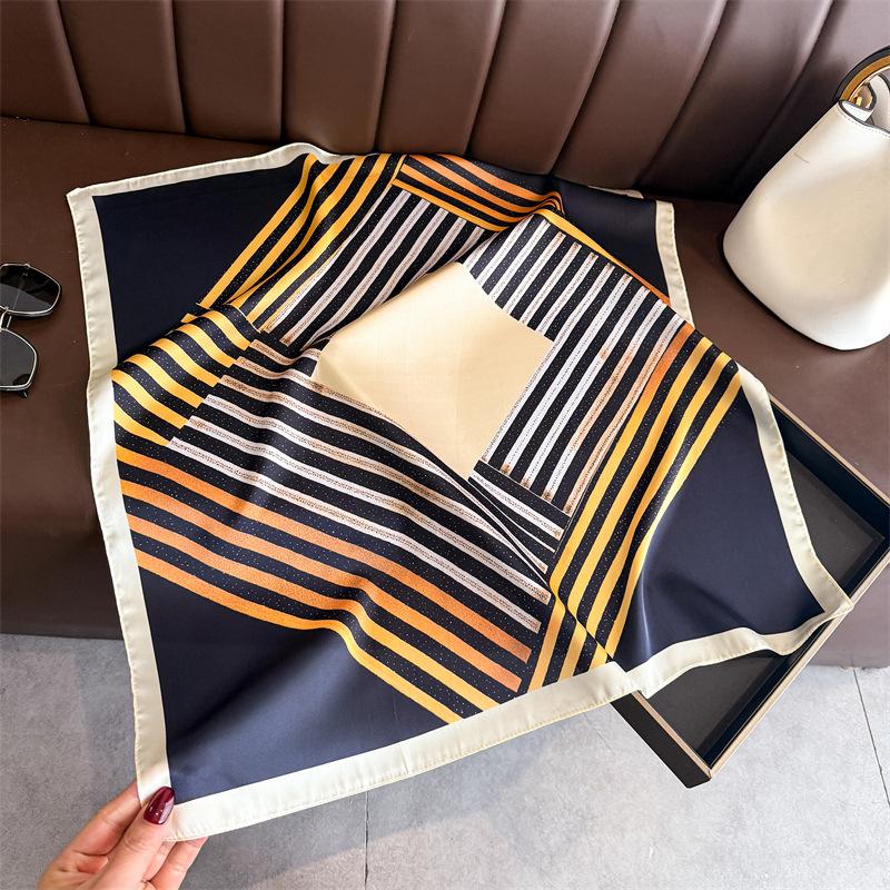 Simple stripe simulation silk printing silk scarf square scarf high-end shawl sunscreen neck professional scarf headscarf scarf