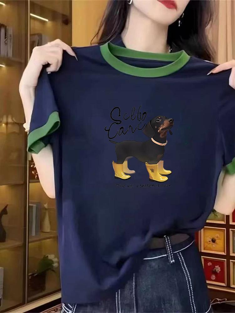 Summer new American dog letter printing design short-sleeved T-shirt women's niche versatile color matching T-shirt