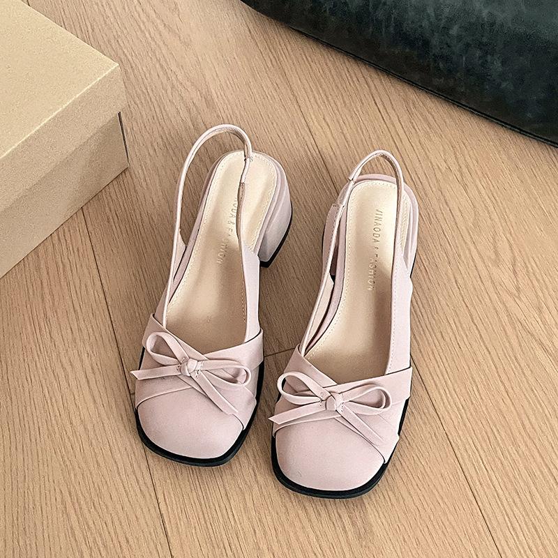 French temperament women's single shoes bow hollow bag head sandals 2025 spring new gentle and sweet back empty low heels