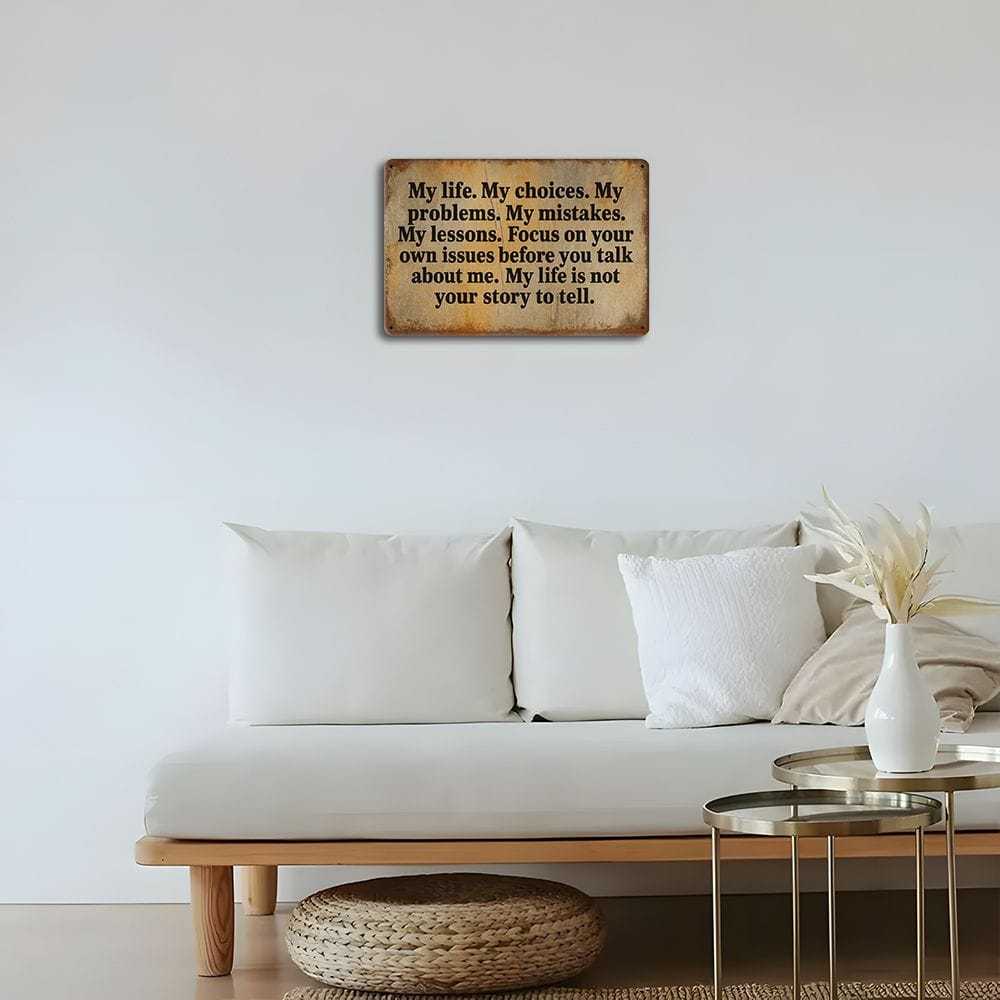 "Mitt Liv" vintage metallskylt, 20x30cm humoristisk dekor.