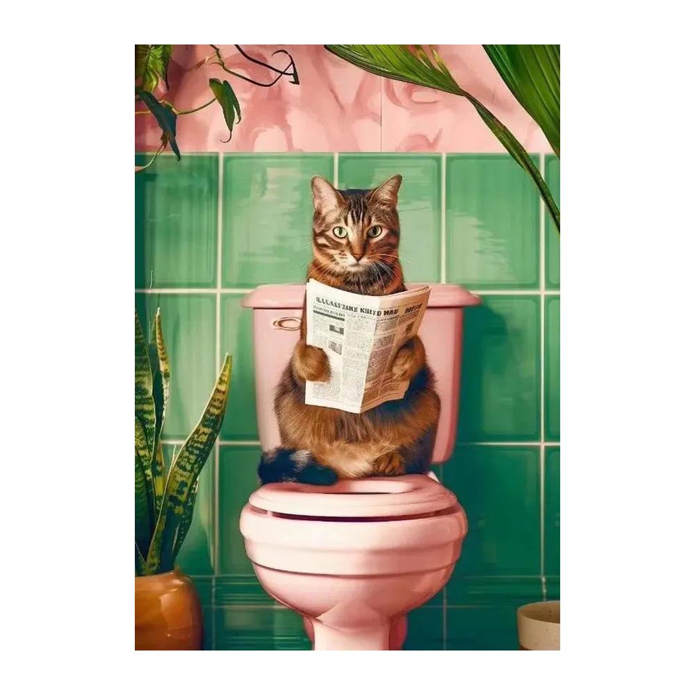 Funny Toilet Animals Black Cat Dog Flamingo Bear Tiger Reading Newspaper Poster Canvas Painting Wall Art Pictures Bathroom Decor