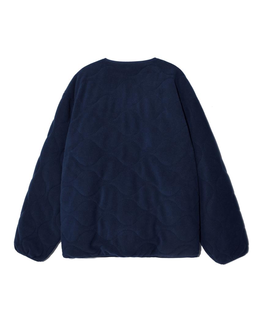 Yale Embroidery Dan Collarless Quilted Fleece Jacket_Navy