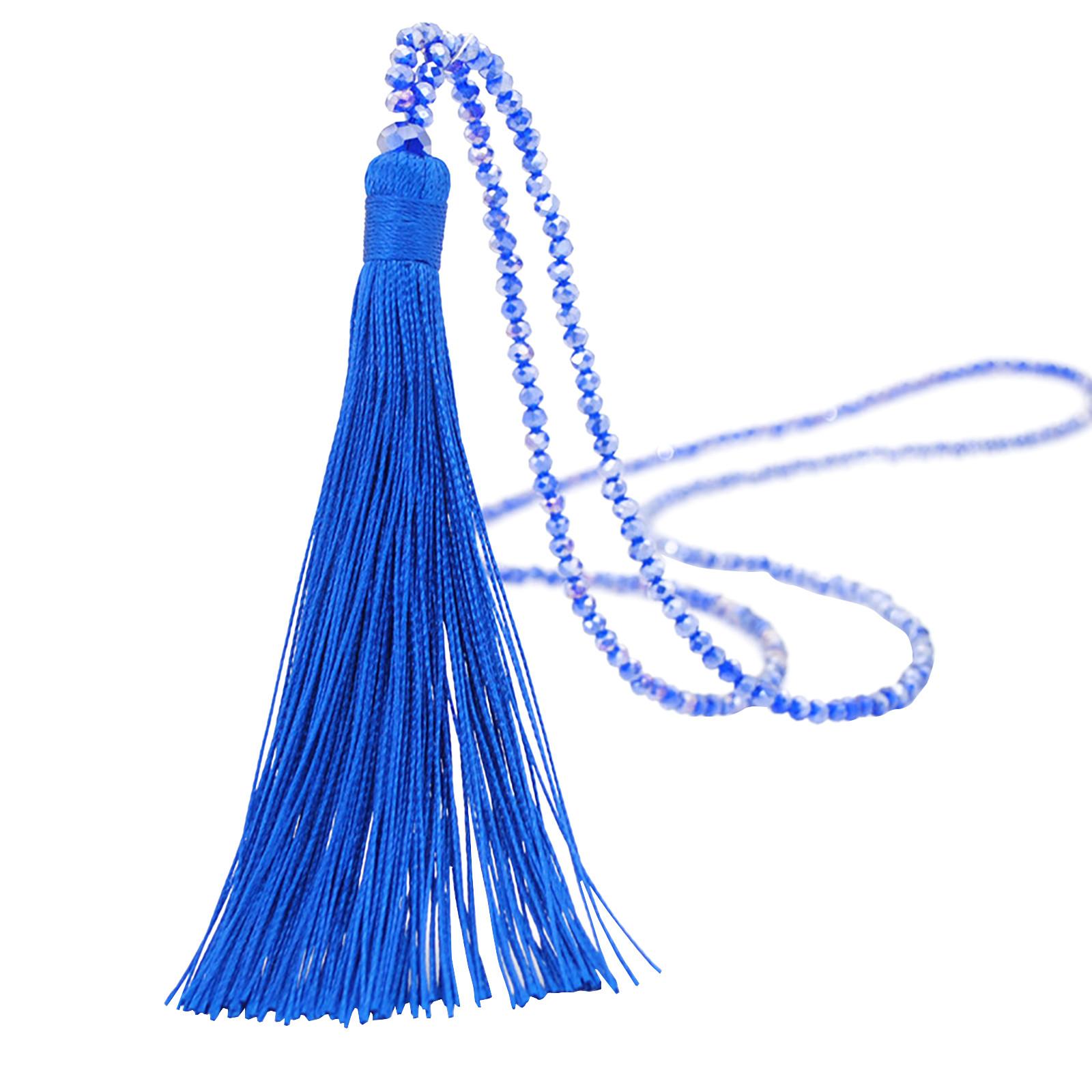 

Женский цветной бархатный кулон ручной работы с кисточкой и кристаллами, длинное ожерелье белый