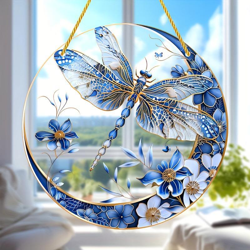 Blue & White Porcelain Dragonfly Sun Catcher: Ideal Garden Decor or Gift