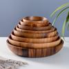 Japanese Acacia Round Deep Fruit Bowl - Handmade Solid Wood Low Dish with Flat Bottom