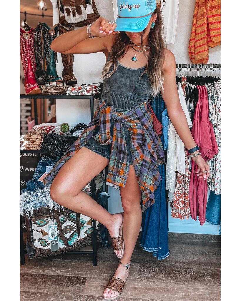 Azura Exchange Orange Plaid Print Loose Vintage Shirt