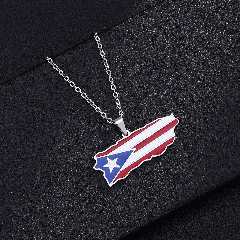 Stainless Steel Puerto Rican Heart Pendant Necklace for Men and Women