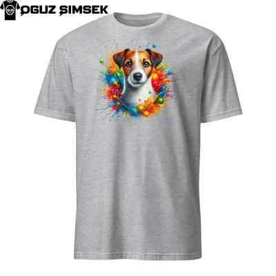 Lebhaftes Kurzarm-Unisex-T-Shirt: Farbenfrohes Jack Russell Terrier Hundedesign