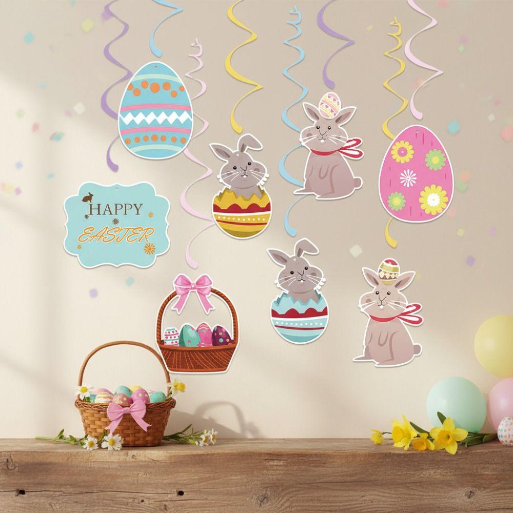 DIY Easter Party Decorations Easter Egg Swirl Banner Hanging Ornaments for 8pcs Festive Decorations