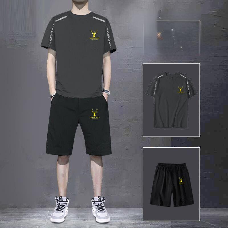 

Модный спортивный комплект для мужчин, летняя дышащая быстросохнущая футболка из ледяного шелка с короткими рукавами, спортивный комплект для бега 5XL серый