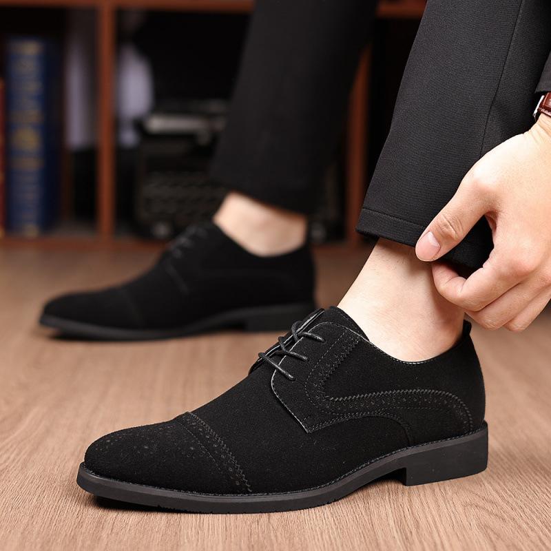 Spring matte leather fashion men's casual pointed leather shoes one pedal foot cover hair stylist Korean version tide shoes increase height