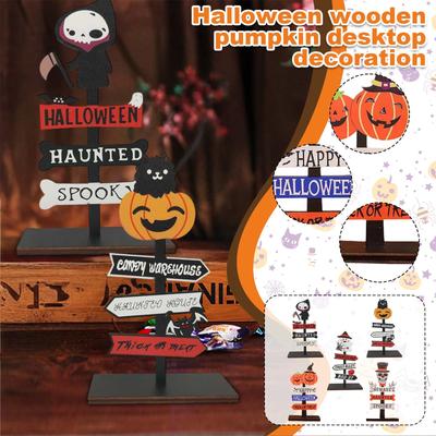 Halloween Decorations Desktop Ornaments Wooden Pumpkin Table Small Ornaments Atmosphere Layout New Scene Props Table
