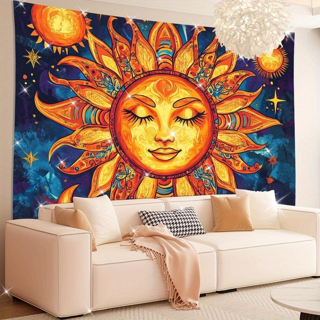 Sun and Moon Hippie Mandala Tapestry - Vintage Style Wall Hanging for Living Room, Bedroom, Office Decor - Perfect Indoor/Outdoor Party Accessory & Cr
