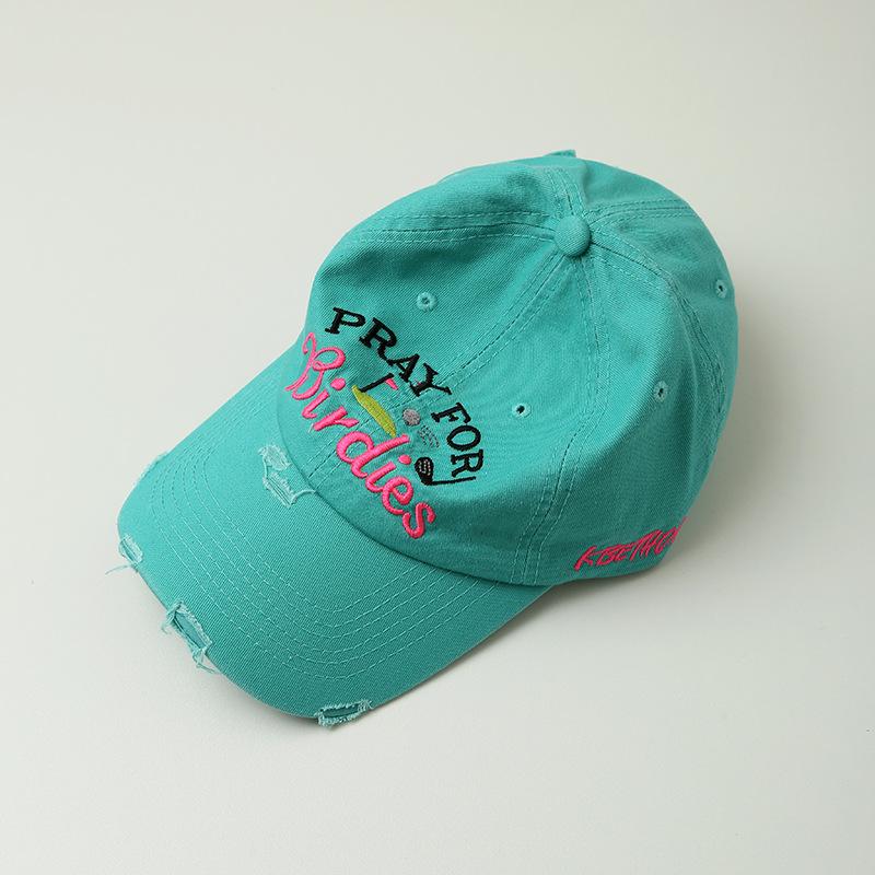 

Капелюх WN Американська ретро-рвана вишивка Кепка з літерами Жіноча велика окружність голови широкі поля М’яка верхня бейсболка з маленьким обличчям Adjustable