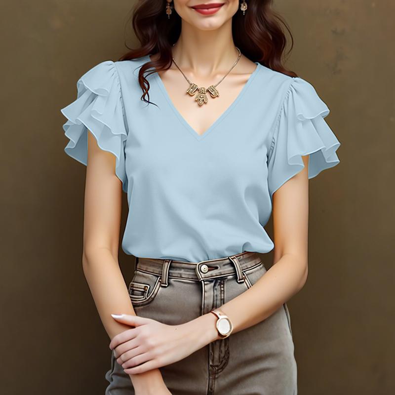 

ZANZEA Женская повседневная блузка с V-образным вырезом, оборками и короткими рукавами для лета 4XL