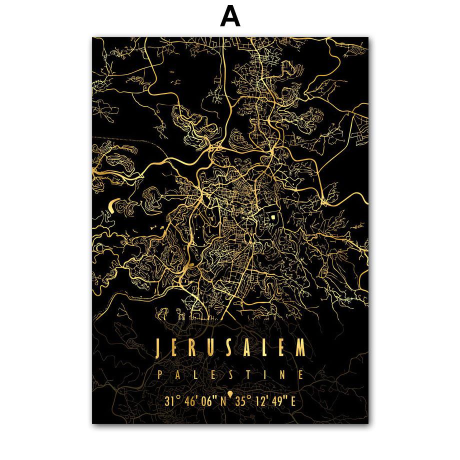 Wall Art Canvas Painting Croatia Cyprus Europe Black Golden Map Living Room Decoration Posters And Prints Clib Bar Wall Pictures