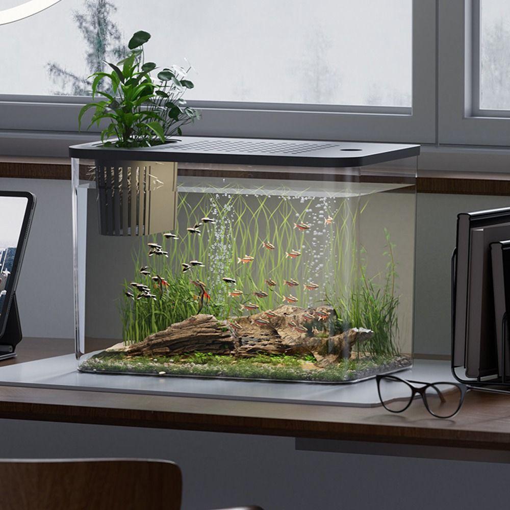 Small Fish Tank with Lid Betta Aquarium Tank Creative Hydroponic Fish Bowls  For Home Decorative
