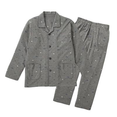 Beisia Dlouhý rukáv a volný šedý pánský pyžamový set, Léto/Zima, Bez rukávů, Otevřený set, Kalhoty, Střih, Lehký, Vzorovaný,