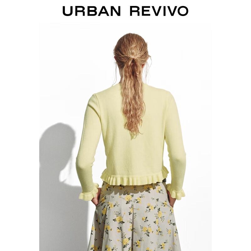 UR 2025 Winter Women's Ruffle Round Neck Short Knit Cardigan