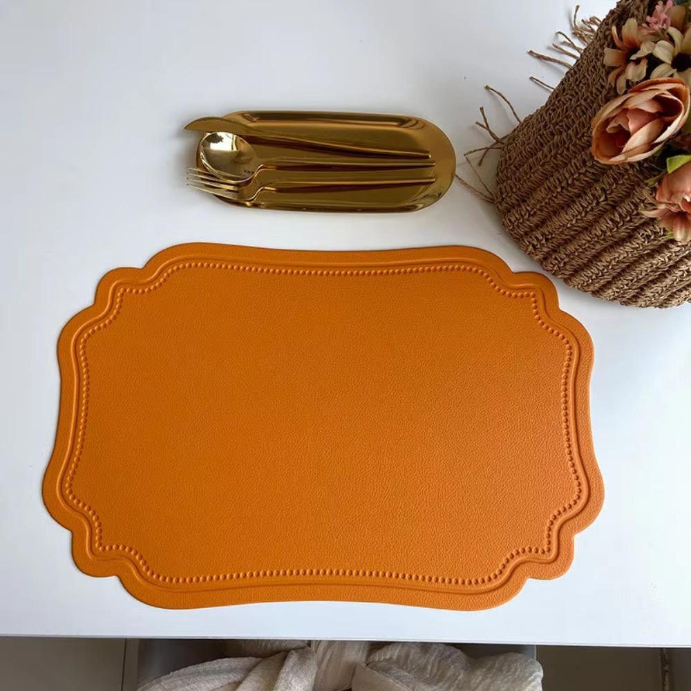 4 Piece PU Leather Table Mat Retro Place Mat Elegant Irregular Tableware Pad  Party Table Decor
