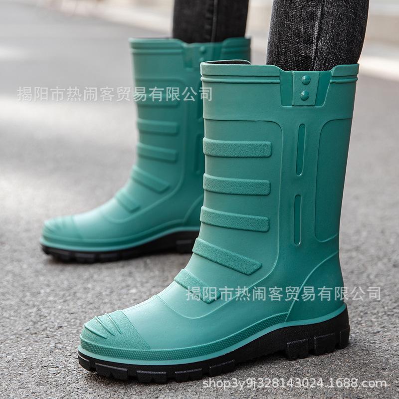 Jundeng medium tube British men's rain boots outdoor trend foot cover men's waterproof boots cowboy medium tube boots travel replacement rubber shoes