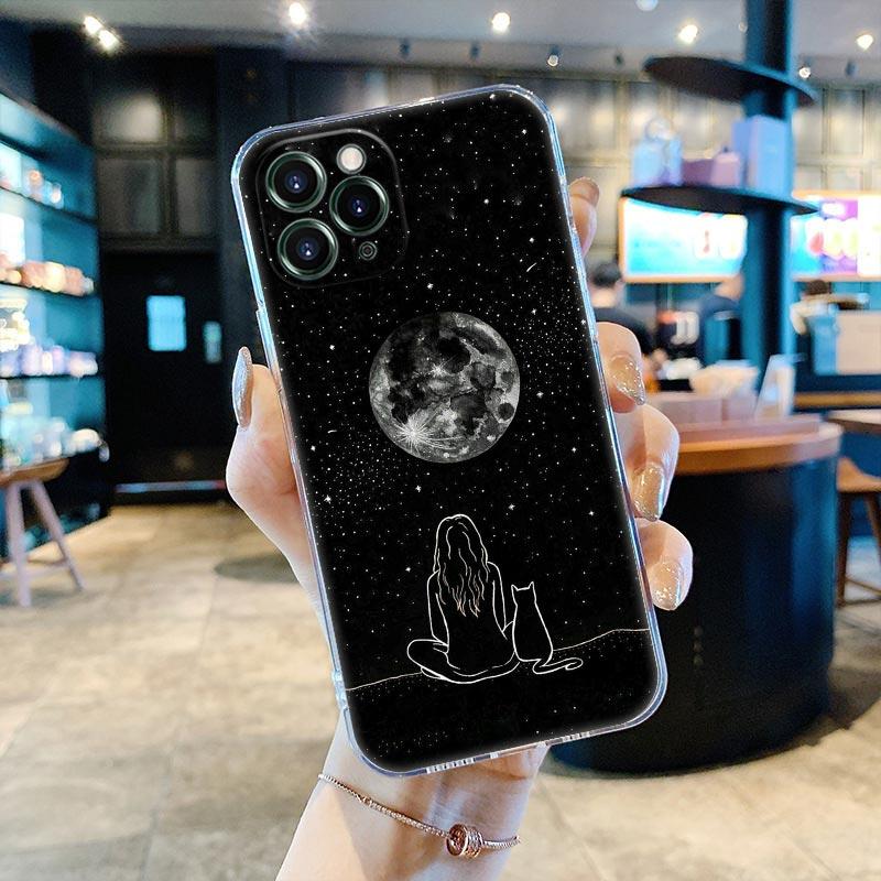 Funny Cute Cat Line Art Clear Phone Case for Apple iPhone 14 11 12 13 Pro Max 7 8 SE XR XS X Max 6 6s Plus Soft Silicone Cover