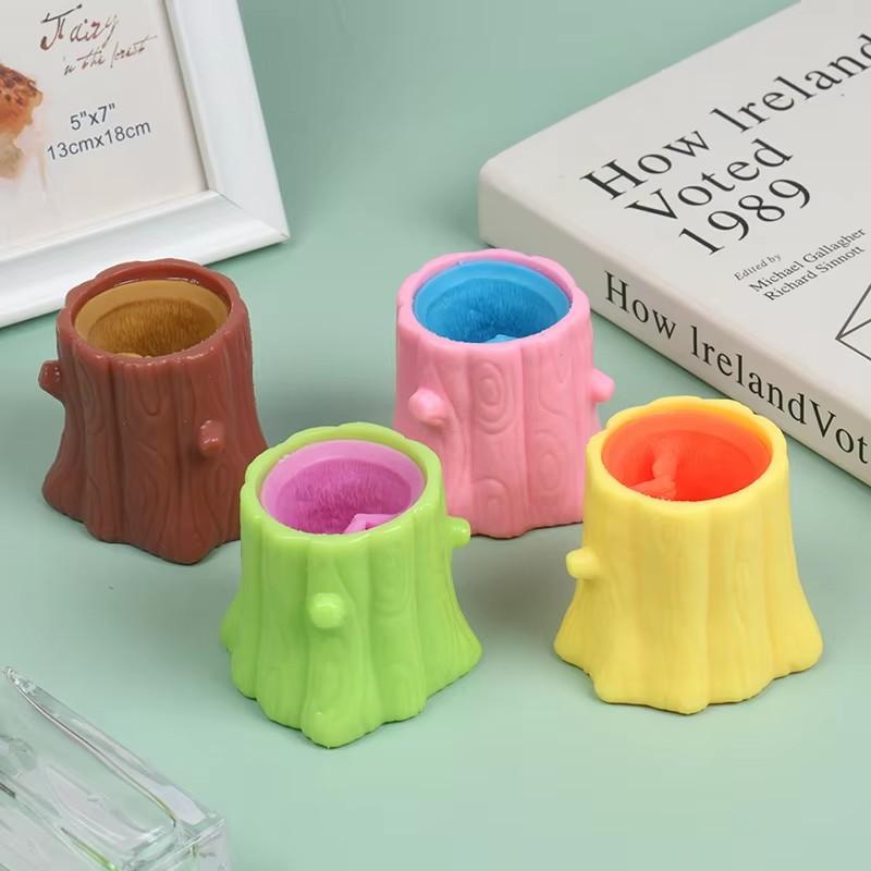 Squeeze Squirrel Stump Cup Pinching Toy with Music for Kids Antistress Fidget Decompression Tree Stump Miniature Weird Play