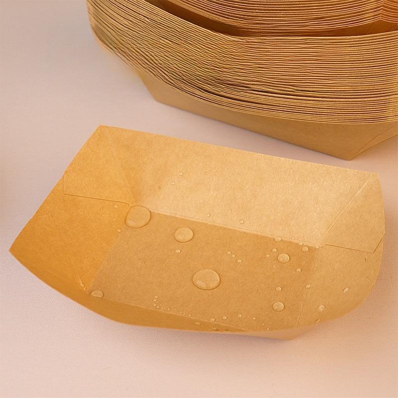 Kraft Paper Boat Box Disposable Open Lunch Boxes Fried Chicken and French Fries Takeaway Packaging Box Multi-functional Oil Proof Paper Tray