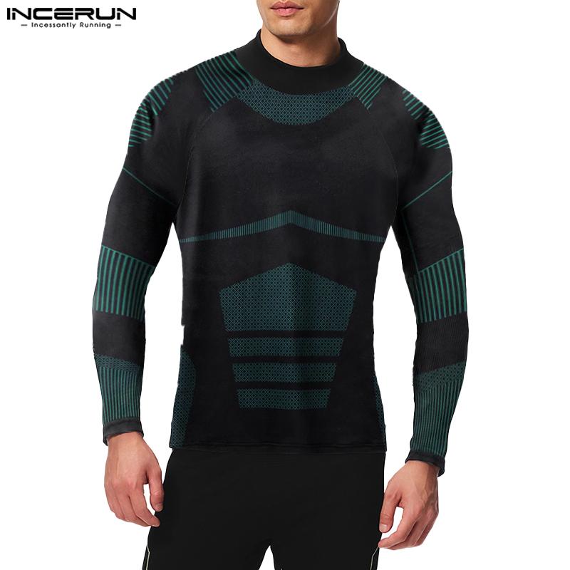 INCERUN Menn Mockneck Langermet Print Topper Uformell utstyrt underskjorter Tee