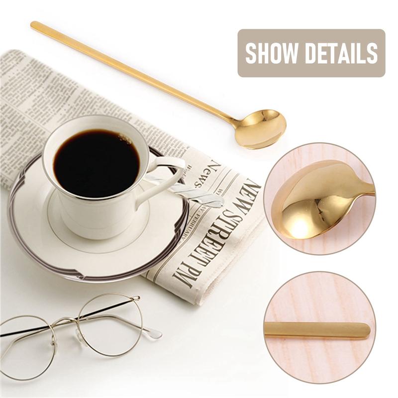 M-Modern-8PCS 6.7 Inches Coffee Spoons, Stirring Spoons, Tea Spoons Long Handle, Gold Teaspoons, Gold Spoons, Ice Tea Spoons