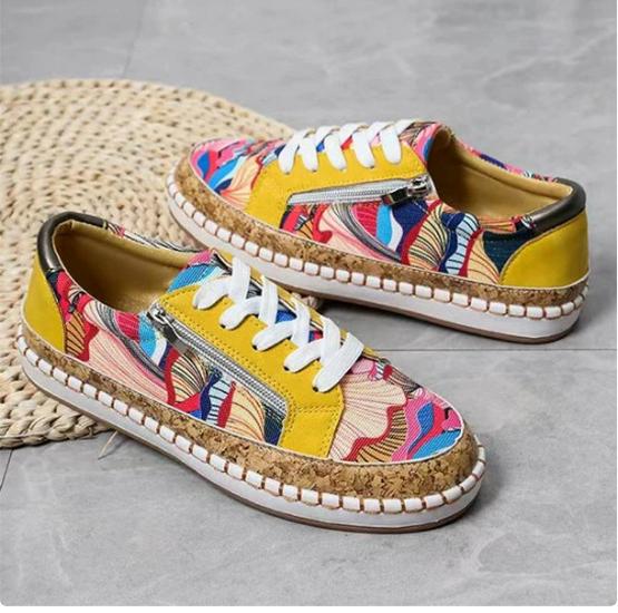 Women's Plus Size Color Block Lace-Up Flat Sneakers - Casual Shallow Mouth 2022 European & American Style Parrot Design