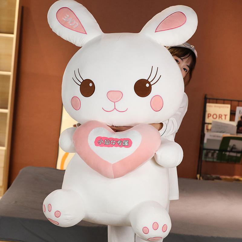 Heart Rabbit Doll Plush Toy Little White Rabbit Doll Children's Soothing Ragdoll Birthday Gift Gift