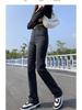 Women's High-Waist Black Straight-Leg Jeans: 2025 Autumn/Winter Hong Kong Style, Plus Velvet, Floor-Length for a Lengthening Look