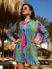 Russian Exclusive Mesh Print Seven-Sleeve Beach Cover-Up Shirt