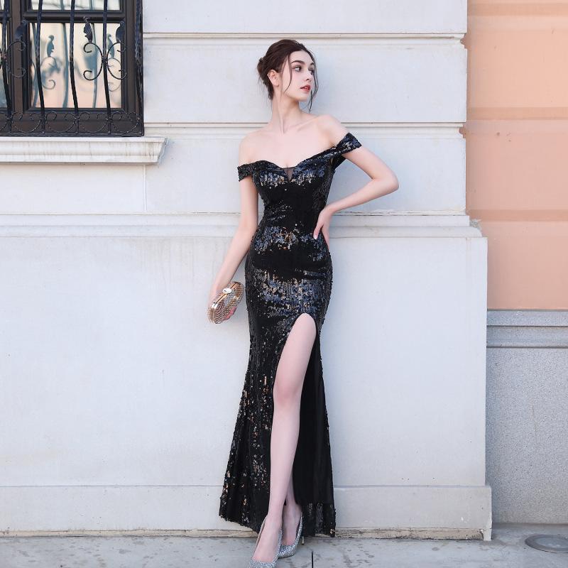 

Сексуальное платье с высоким разрезом и блестками на плечах с открытой спиной, вечернее блестящее платье русалки для банкета, элегантное темпераментное платье для подиума, выставки, платье, платье