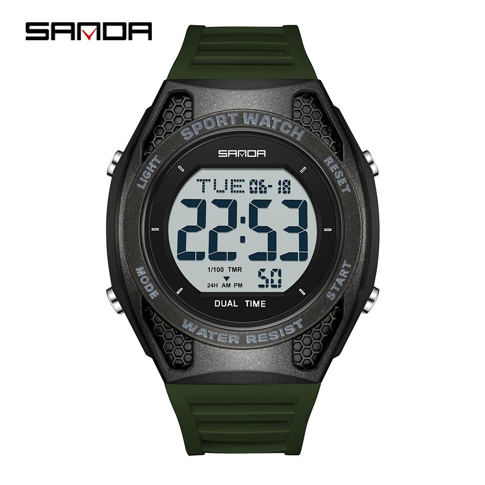 SANDA 2224 Fashion Men's Electronic Watch LED Display Student Night Light Alarm Clock Sports Waterproof Digital Watch