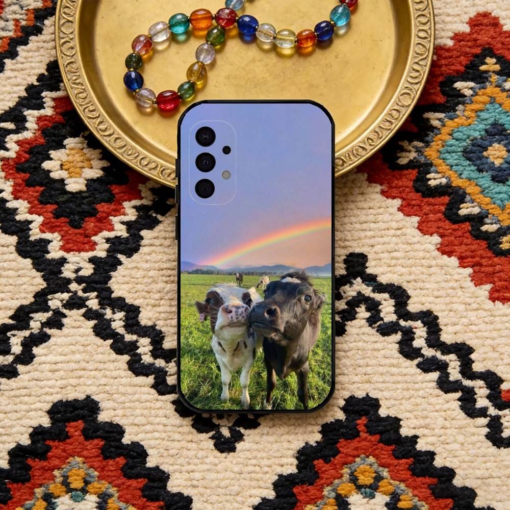 Lovely Cute Cow Cows OX Phone Case For Samsung S25,S24,S23,S22,S21,S20,Ultra,Plus,FE Black Soft Cover