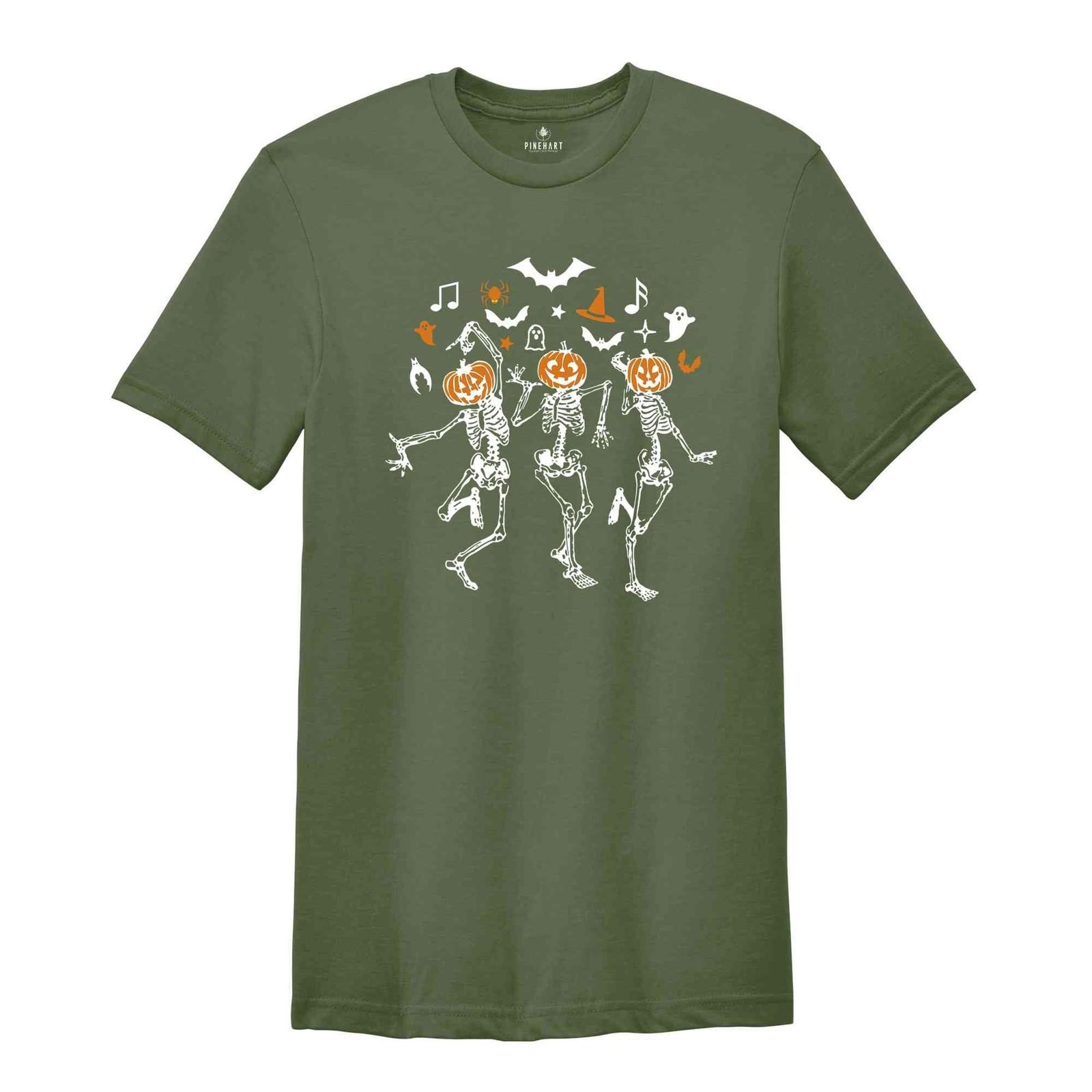 Dancing Skeleton Pumpkin Shirt, Pumpkin Face Shirt, Retro Halloween Shirt, Women S