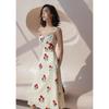 French Floral Suspender Skirt Women's Summer Retro Rose Temperament Satin Dress Sleeveless Fashion Long Skirt