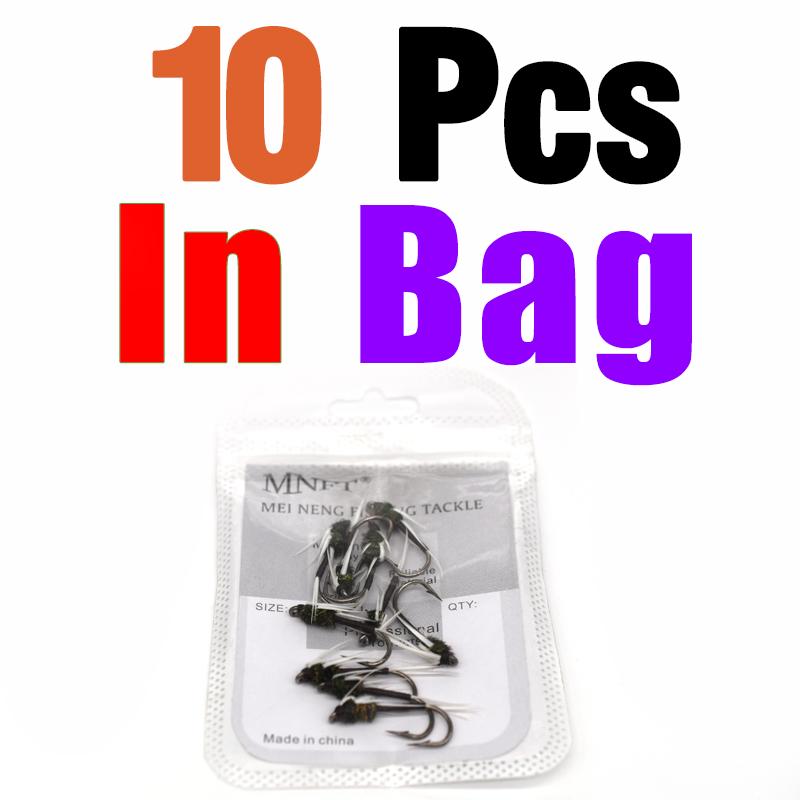 MNFT 10PCS #6 Buzzer Nymph Trout White Feather Dry Fishing Fly Insect Artificial Bait