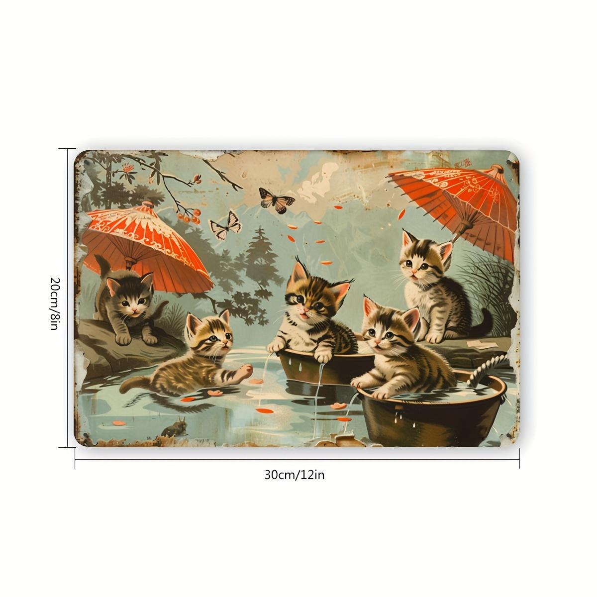 

Cat Playing in Water Tin Sign x Vintage Animal Metal Wall Art Retro Iron Plaque for Home Room Bar Cafe Garage 20x30cm（7.8x11.8inch）
