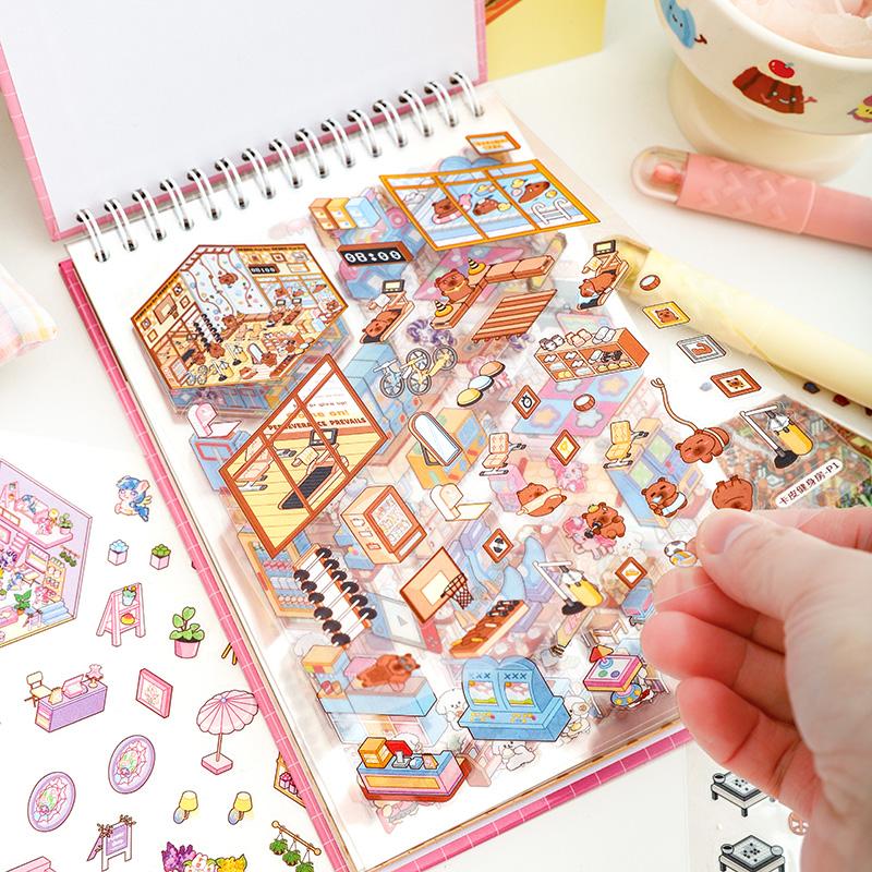 45sheets/bag Sticker Book 3D Miniature Landscape Stickers For Decoration Collage Scrapbook Stationery Creation DIY Sticker