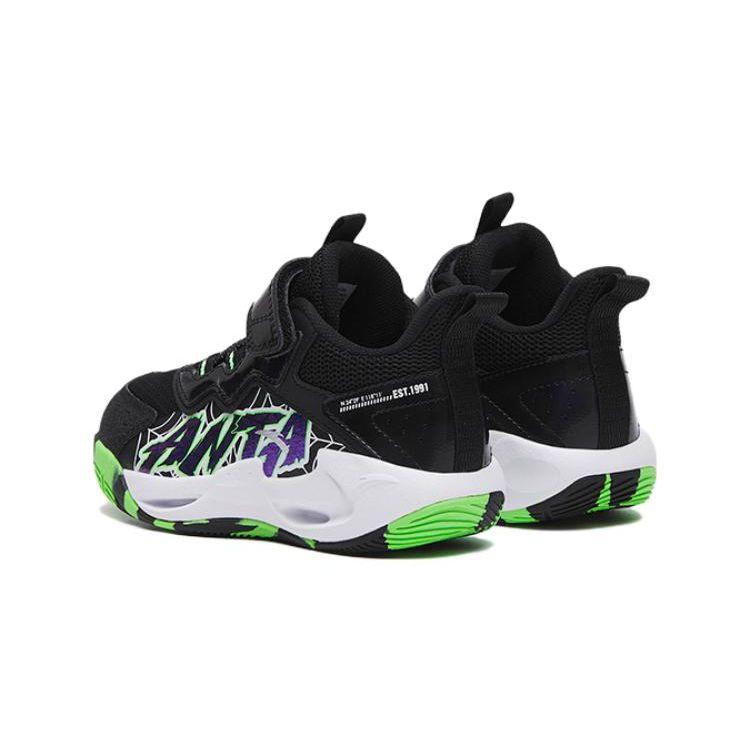 Anta Wind Tunnel Comfortable Versatile Shock Absorption Mid-Top Kids Basketball Shoes Kids sneaker Black Green 312319951-4