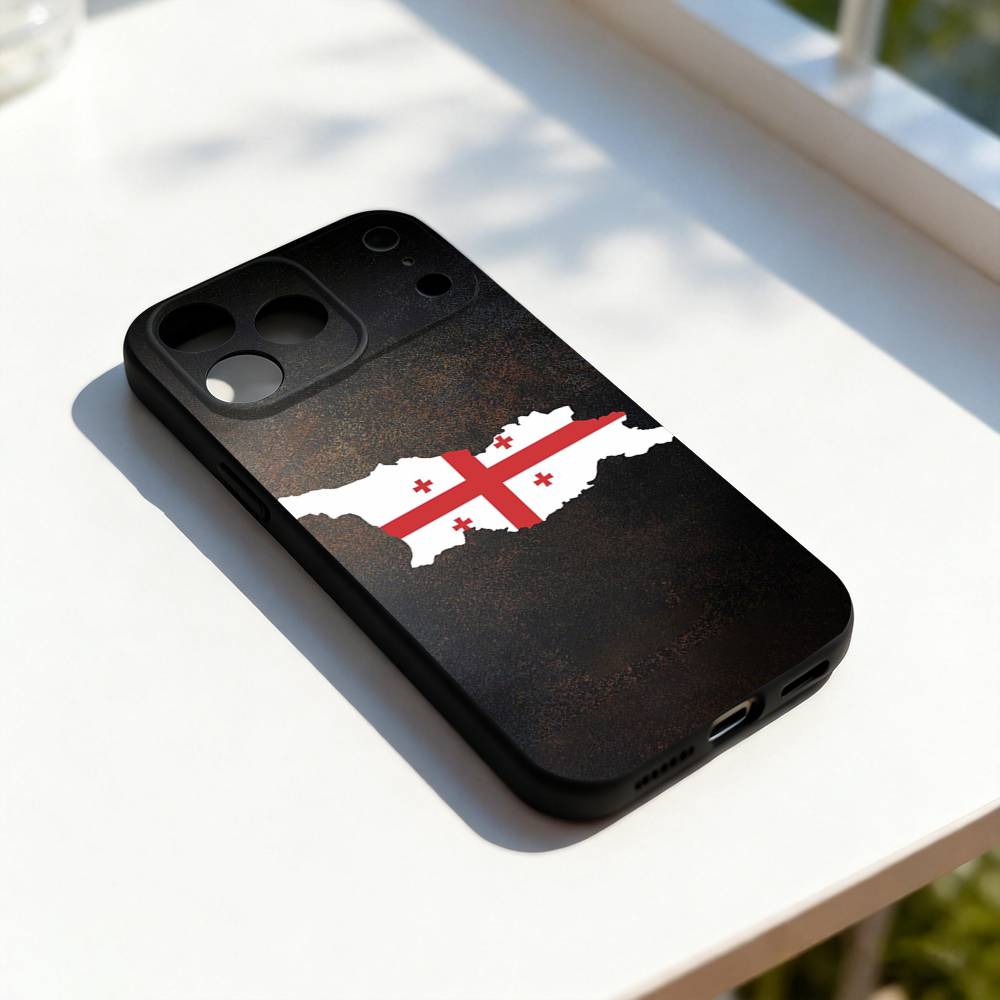 

Georgia Flag MAP Phone Case For iPhone 17,16,15,14,13,12,11,Pro,Max,Plus,E,SE4,Air,Mini Black Soft Cover iPhone16pro