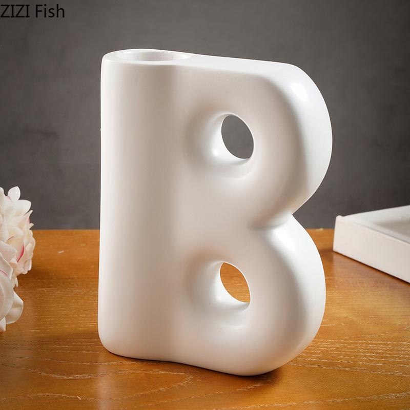 Creative Letter B Shape Resin Vase Minimalist Plant Pots Table Decoration Flower Arrangement Floral Vase Room Aesthetic Decor