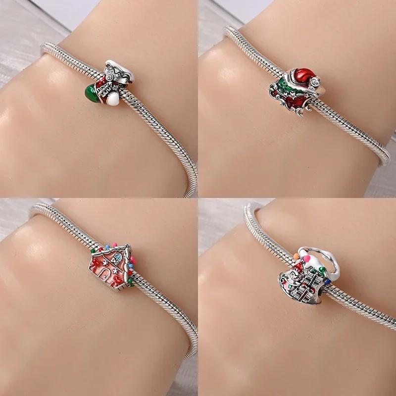 Coppersanta Claus Elk Socks Christmas Charms Beads Fit Original Bracelets Diy Party Jewelry Festival Fine Gifts For Women