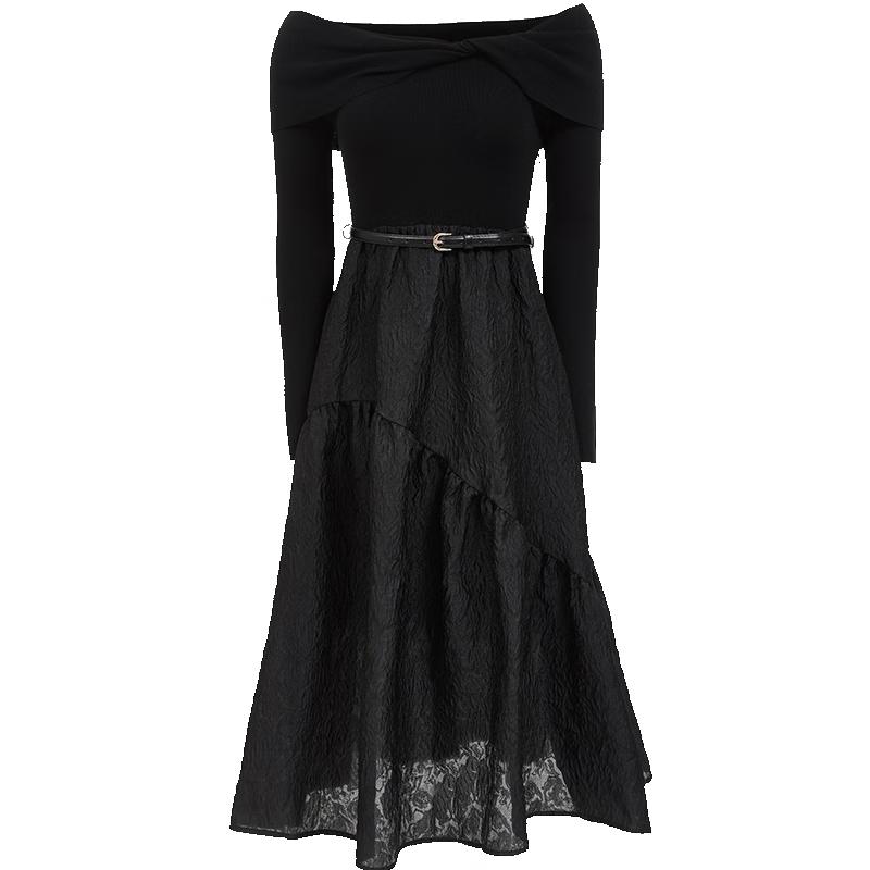 

VEROMODA Off-Shoulder Belted A-Line Knit Dress XL