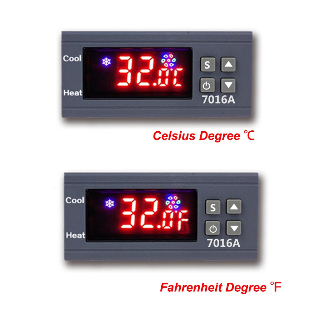 7016A Digital Temperature Switch Controller 30A High Power  Celsius   Fahrenheit  Display Heating Cooling NTC Sensor
